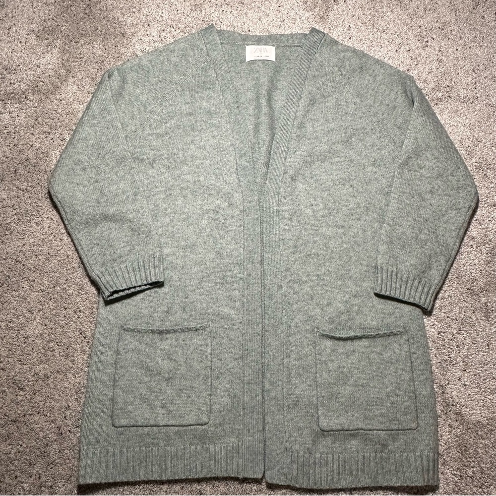 Zara Kids Girls Cozy Open Front Duster Cardigan, Sage Green - Youth 13/14
